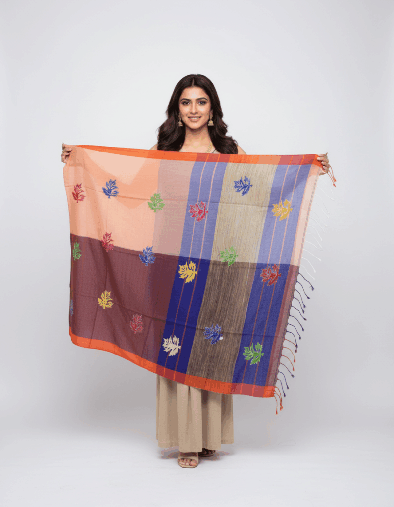 Aplic handloom Light Orange with Chocolate Color Dual Shade (Code:S1250N52)