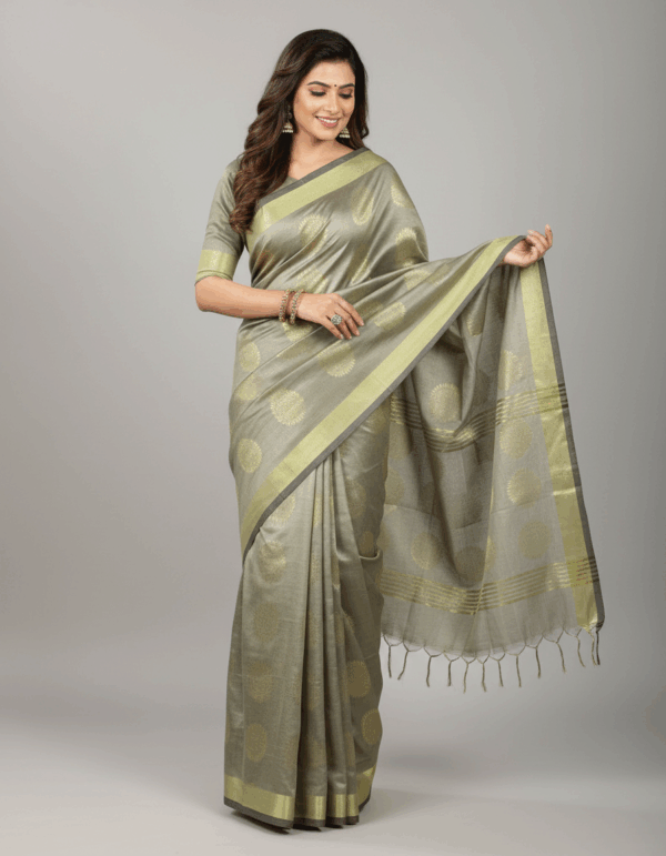Chakra Handloom Jari Sana Silk, Muted Sage Green Color (Code:S1450N74)