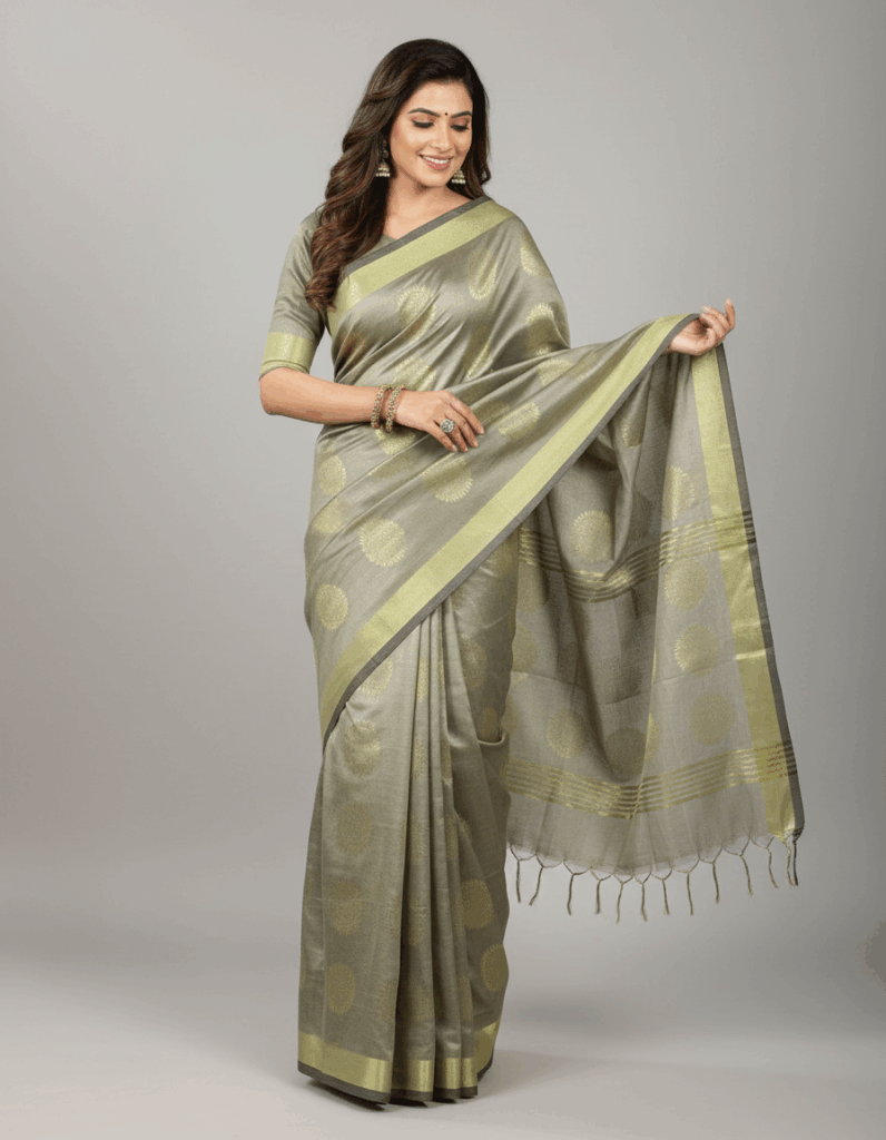 Chakra Handloom Jari Sana Silk, Muted Sage Green Color (Code:S1450N74)