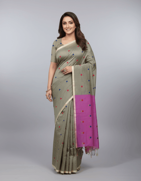 Handloom Embroidary, Pink with Tusshar Color (Code:S1250N73)