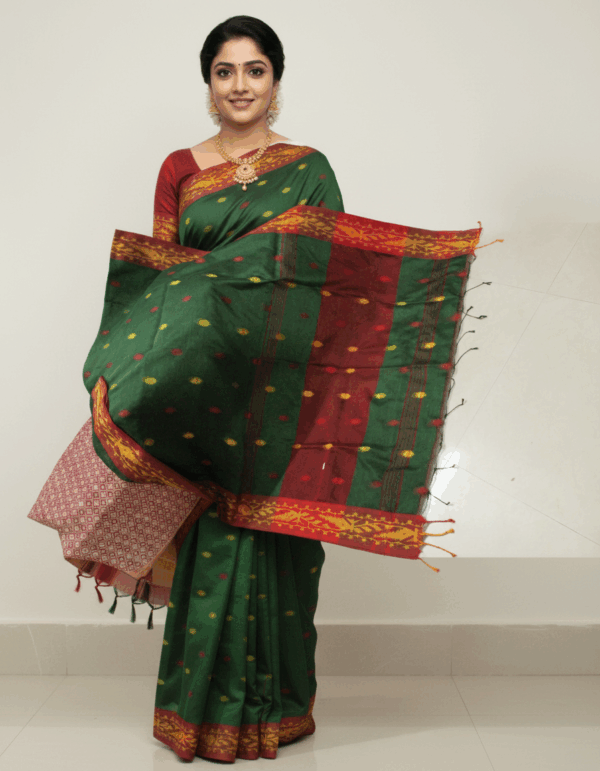 Handloom Khadi Bottle Green with Maroon Color (Code:S1675N57)