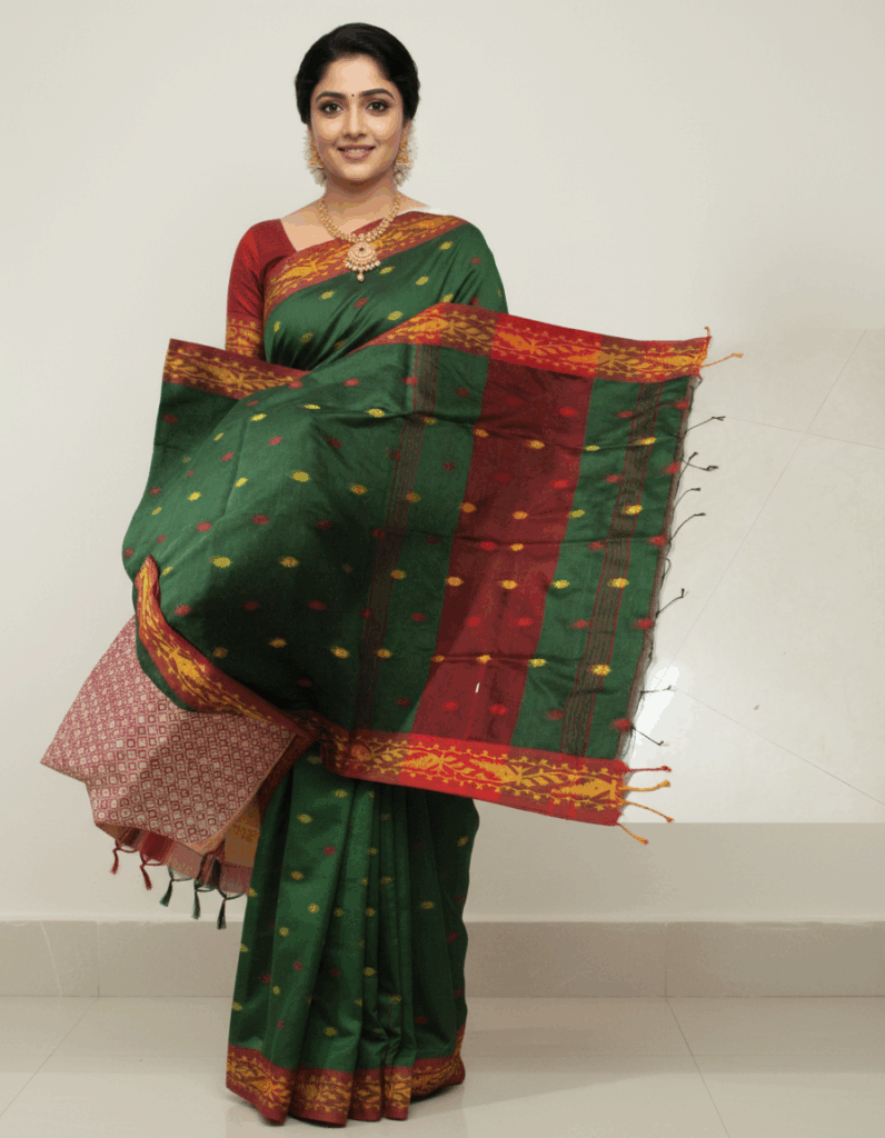 Handloom Khadi Bottle Green with Maroon Color (Code:S1675N57)