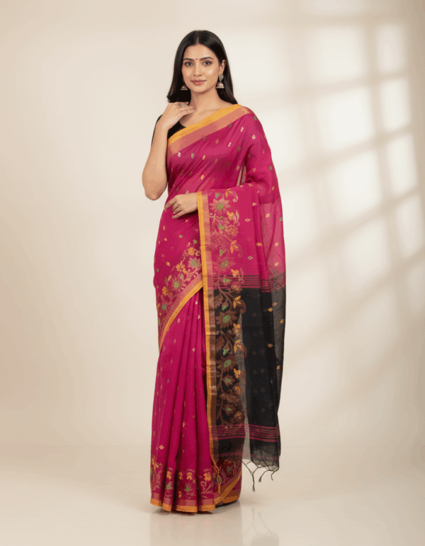 Handloom Khadi Onion Color with Black Color, Copper Work Par (Code:S1675N60)