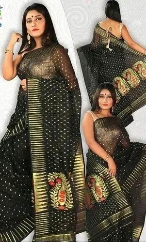 Hazarbuti Soft Jamdani Black with Golden (Code:S1550N80)