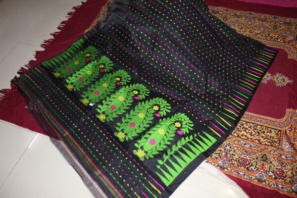 Hazarbuti Soft Jamdani Black with Green (Code:S1550N79)