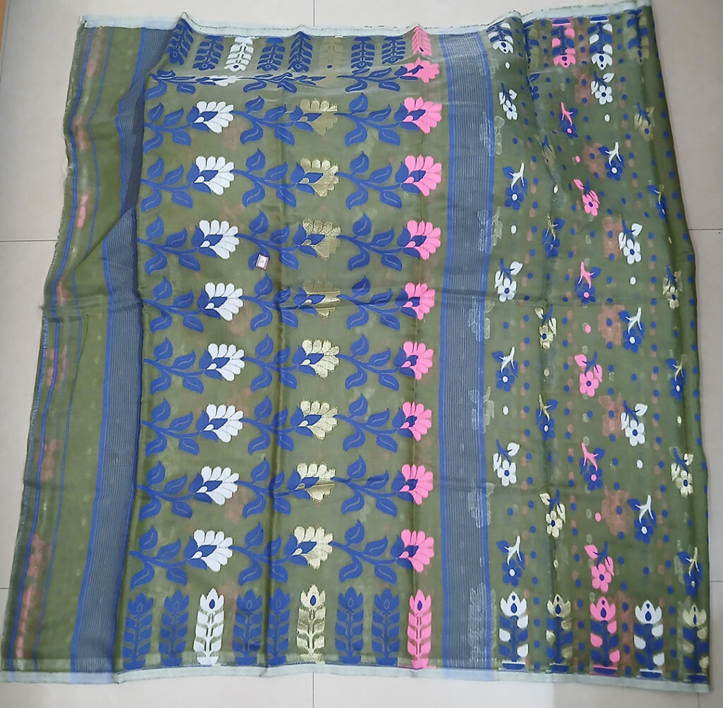 Soft Jamdani Pista Green with Blue (Code:S1950N77)