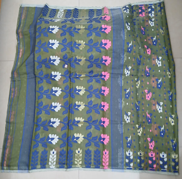 Soft Jamdani Pista Green with Blue (Code:S1950N77)