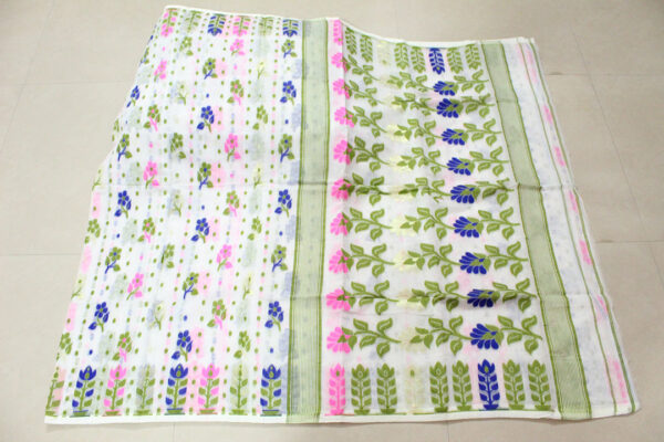 Soft Jamdani White with Green (Code:S1950N78)