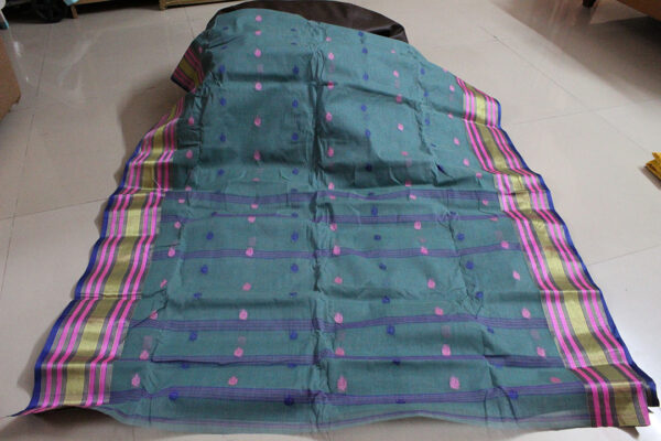 Tangail Naksha Big Buti Teal Green with Blue & Pink Buti (Code:S1250N91)