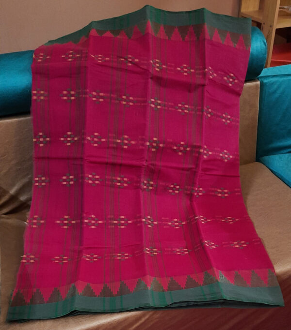 Tangail Naksha Pink with Green Temple Par (Code:S1250N96)