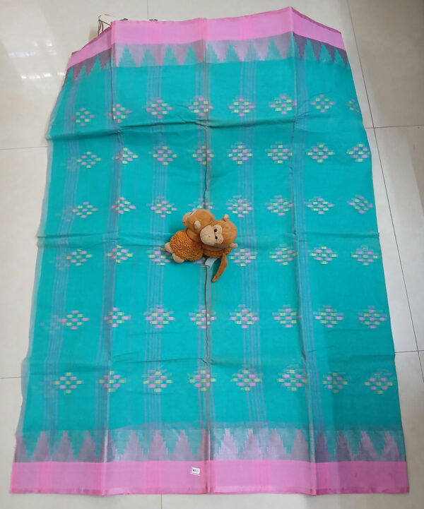 Tangail Naksha Sea Green with Baby Pink Temple Par 6.25 Mtr (Code:S1450N102)