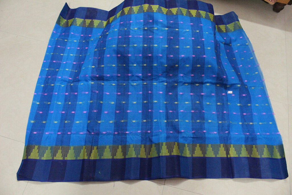 Tangail Naksha Small Buti Blue with Yellow & Pink (Code:S1250N98)