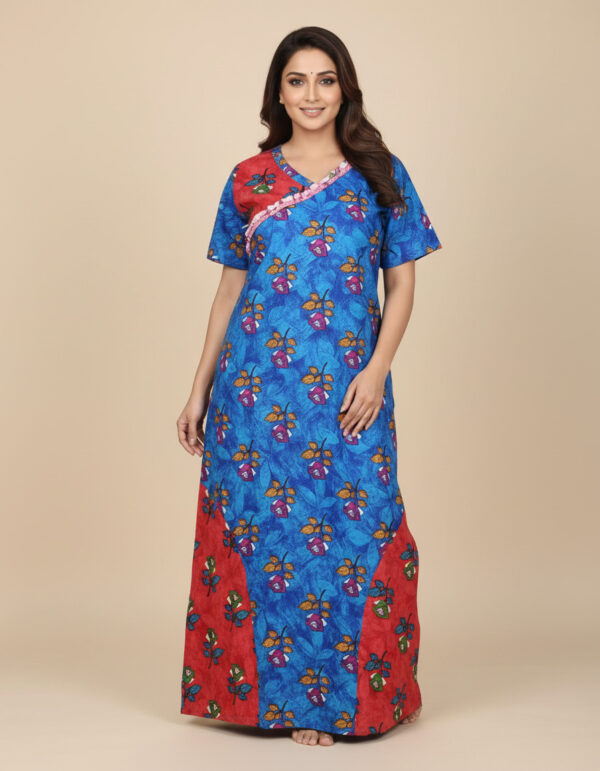 Blue V Neck Frill A Line Cut Nighty (Code:N375M1)