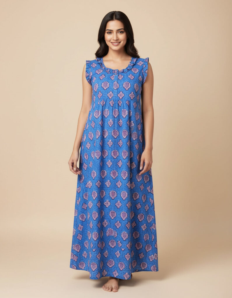 Blue Rashmoni A Line Cut Nighty (Code:N399M48)