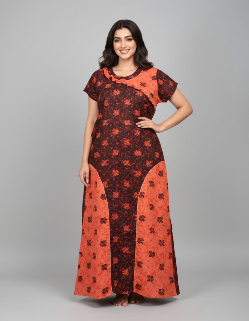 Deep Brown Rashmoni A Line Cut Nighty (Code:N399M52)
