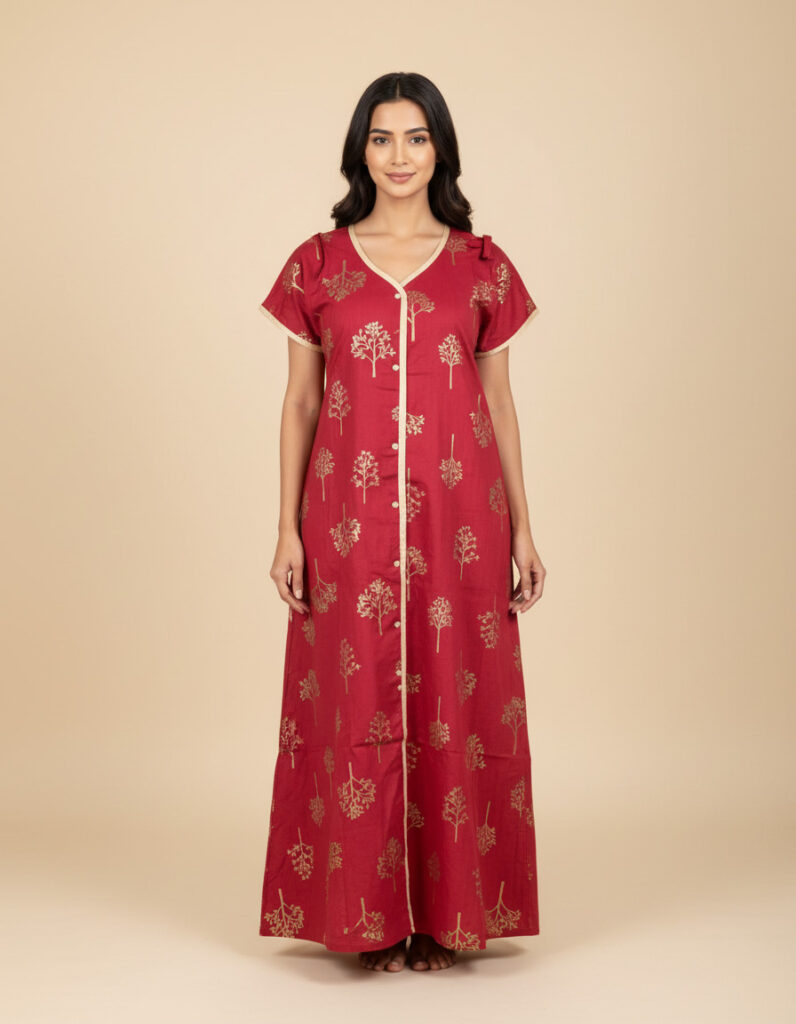Deep Rani Satin Border A Line Cut Nighty (Code:N445M34)