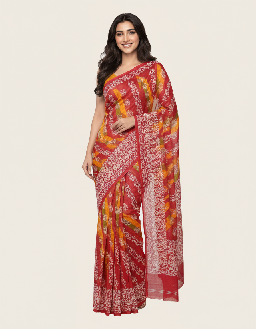Batik Malmal Deep Red with Green (Code:S499N141)