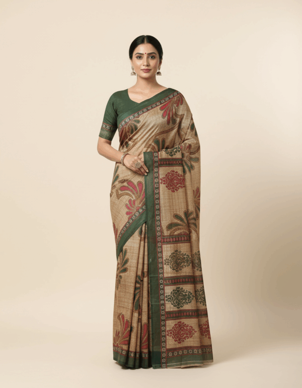 Jayshri Cotton Print Cream with Red & Green 5.5 Mtr (Code:S485N114)