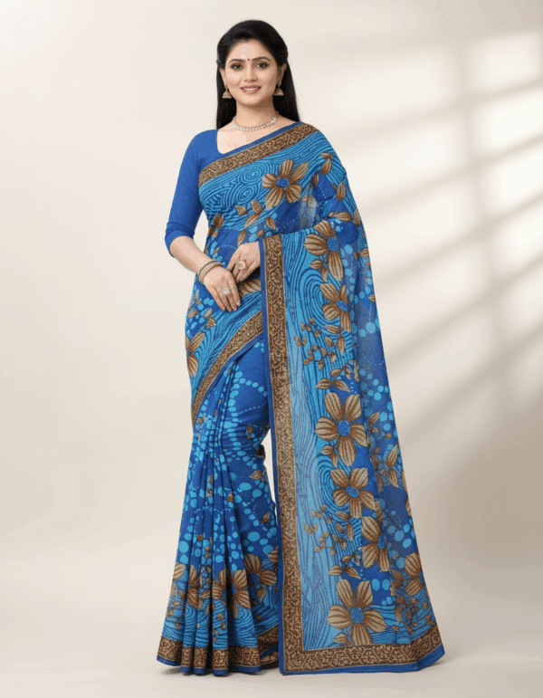 Jayshri Cotton Print Sky Blue with Brown 5.5 Mtr (Code:S485N109)