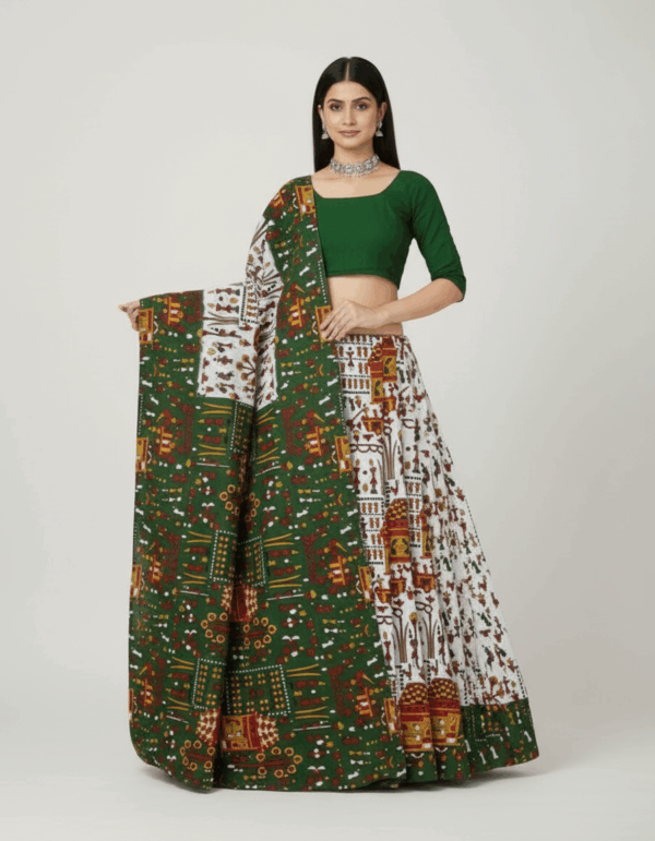 Minu Prime Cotton Print White with Green 5.5 Mtr (Code:S525N110)