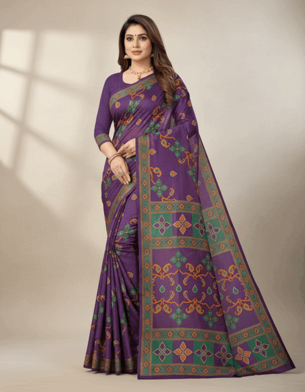 Rishani Cotton Print Purple with Green 5.5 Mtr (Code:S450N108)
