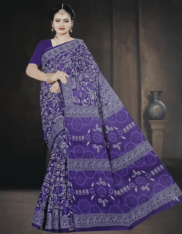 Rishani Cotton Print Purple with White 5.5 Mtr (Code:S450N121)