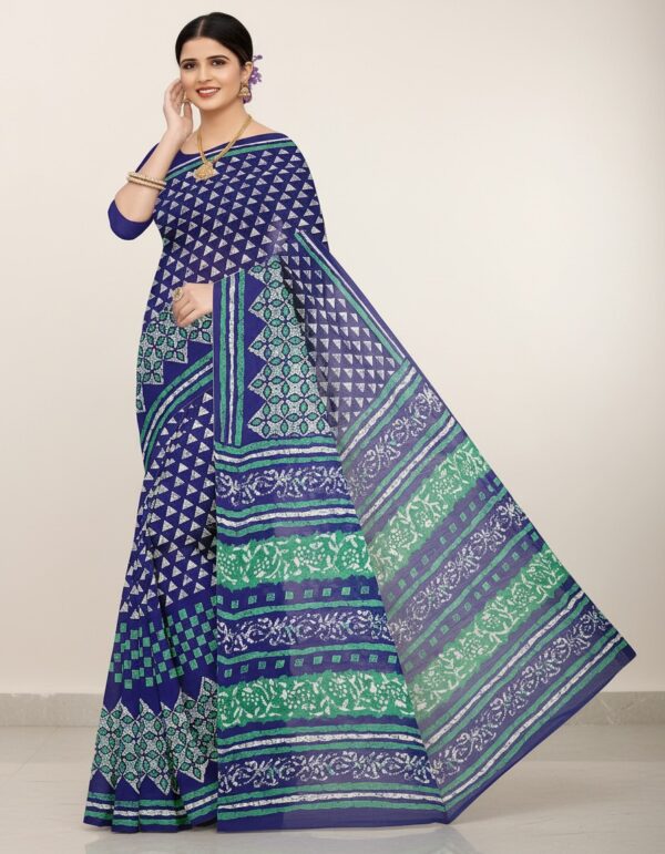 Sona Superfast Cotton Print Blue with Green 5.5 Mtr (Code:S485N116)