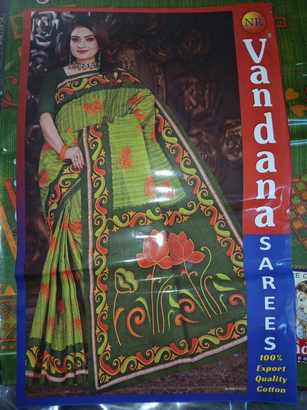 Vandana Cotton Print Green with Red Flower 5.5 Mtr (Code:S450N119)