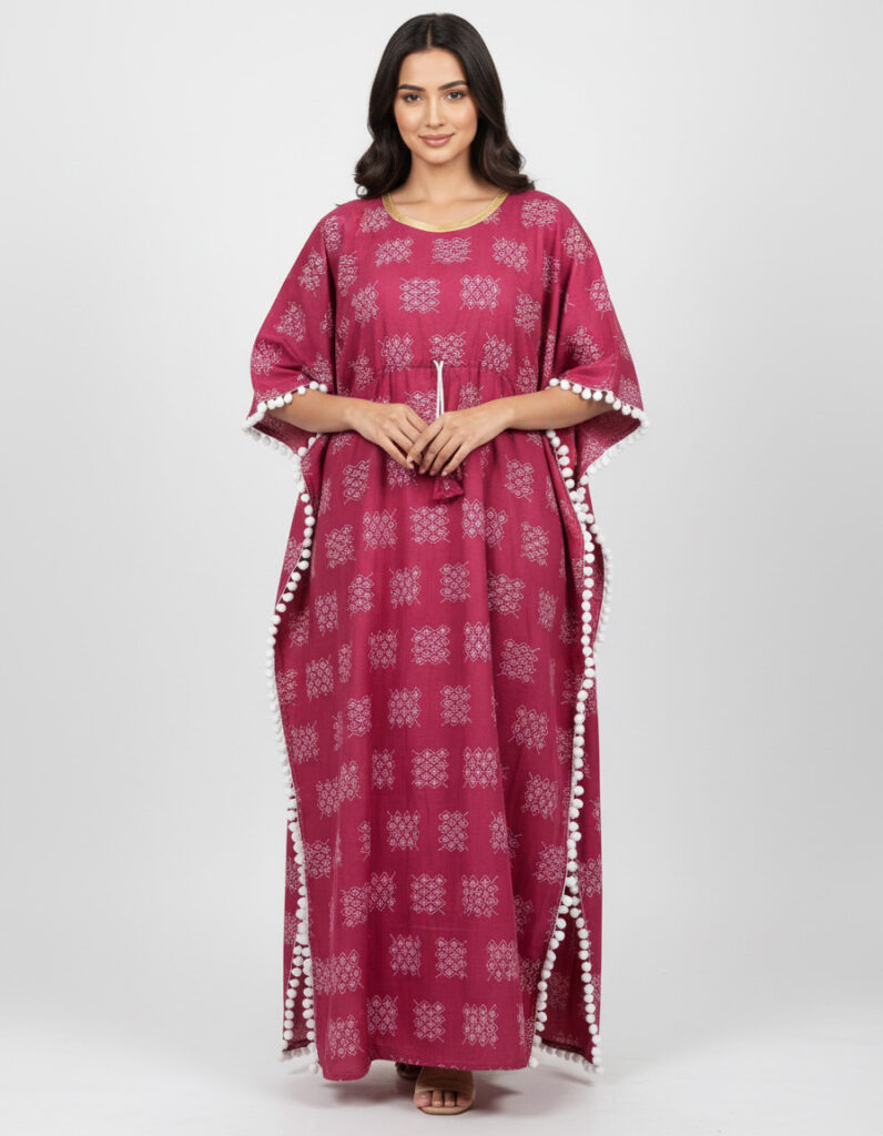 Magenta Pompom Kaftan (Code:N460M88)