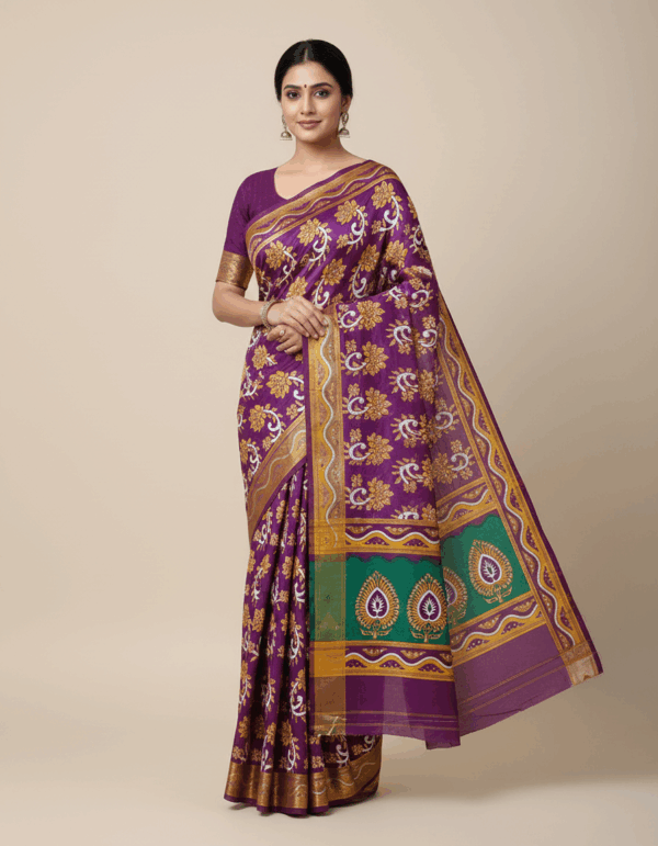 Shree Ganesh Titanic Chapa Saree Purple with Green Par (Code:S425N105)