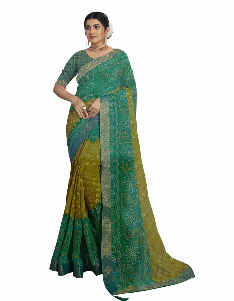 Bandni - Green & Mustard Yellow (Code:S1450N12)