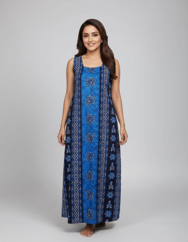 Midnight Blue Panel Batik Sleveless A Line Cut Nighty (Code:N390M71)