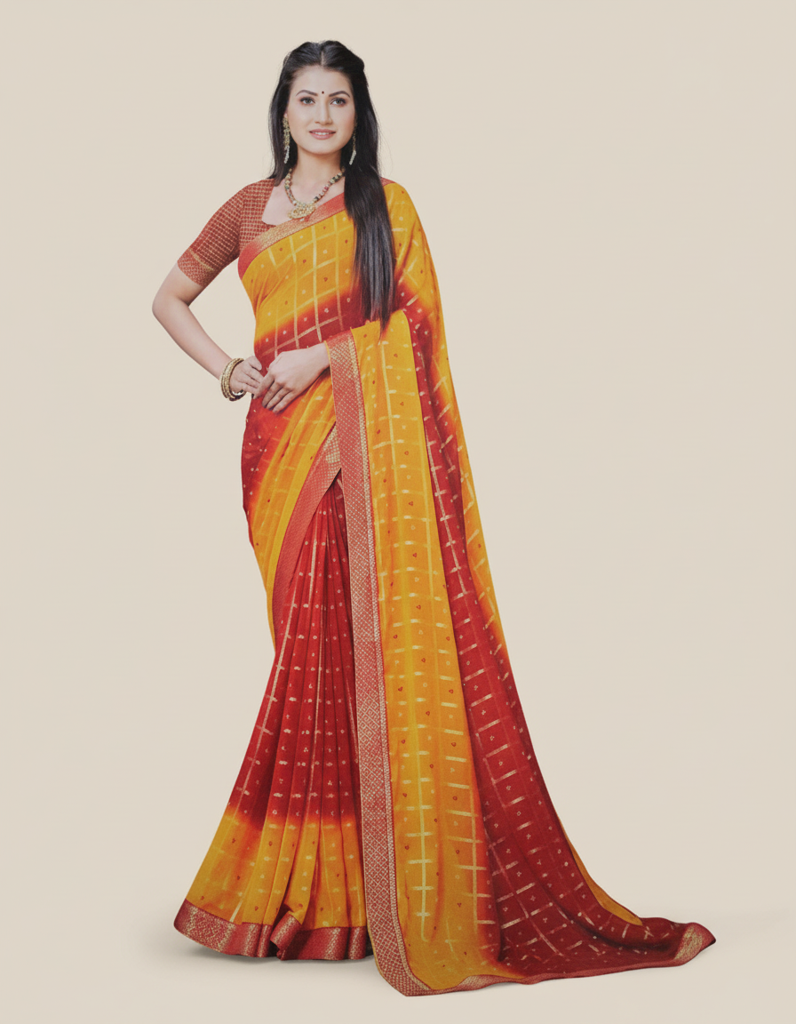 Bandni - Yellow with Red Square (Code:S1450N10)