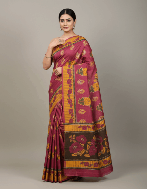 Shree Basudeb Titanic Chapa Saree Purple with Green Par (Code:S425N106)