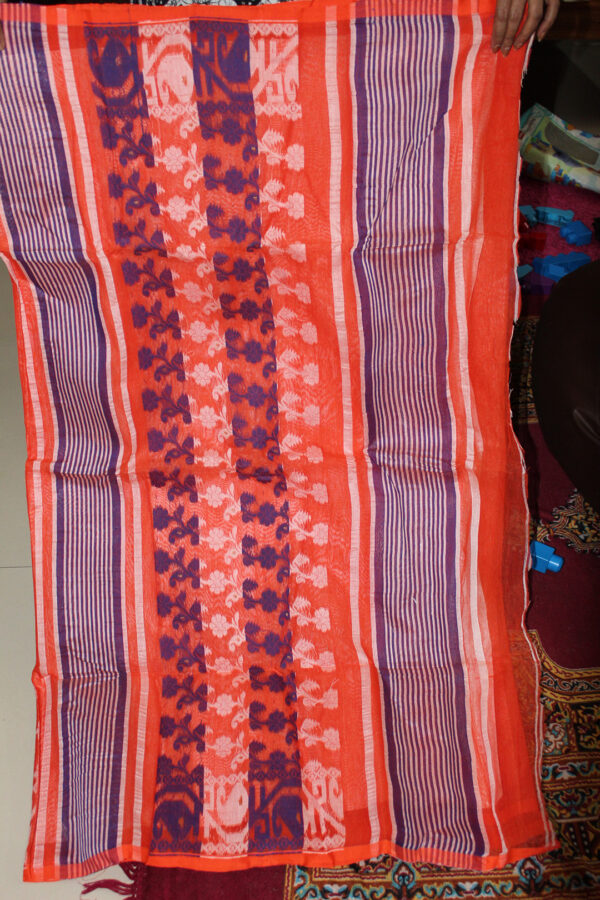 Hard Gap Jamdani Orange with Navy Blue (Code:S1150N87)