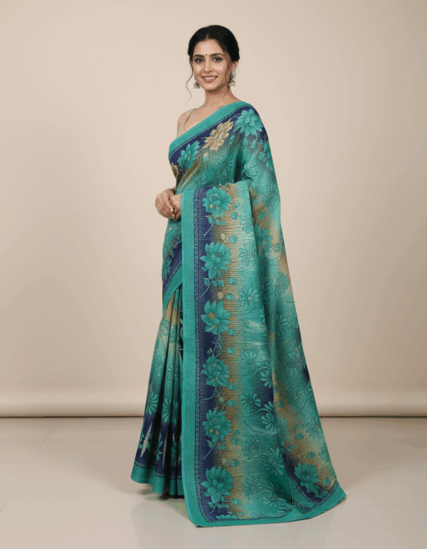 Synthetic Chiffon Saree Teal (Code:S499N124)