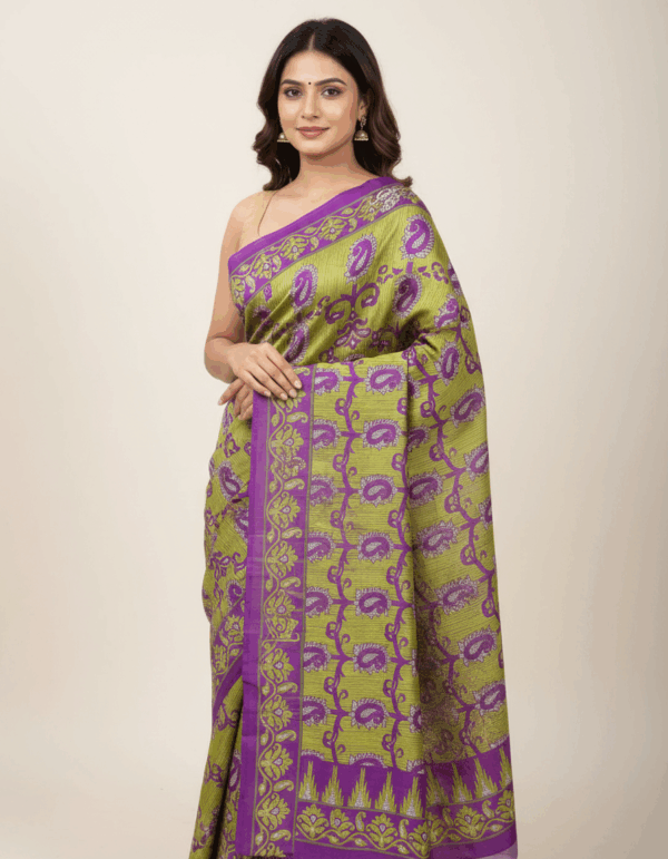 Shree Top Town Sangam Chapa Saree Purple with Green Par (Code:S425N107)