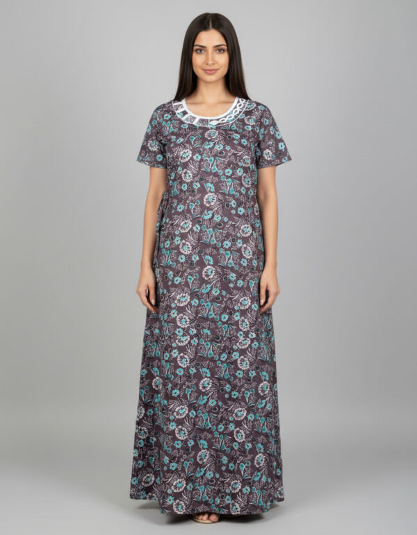 Mouve with Sky Lace A Line Cut Nighty (Code:N420M32)