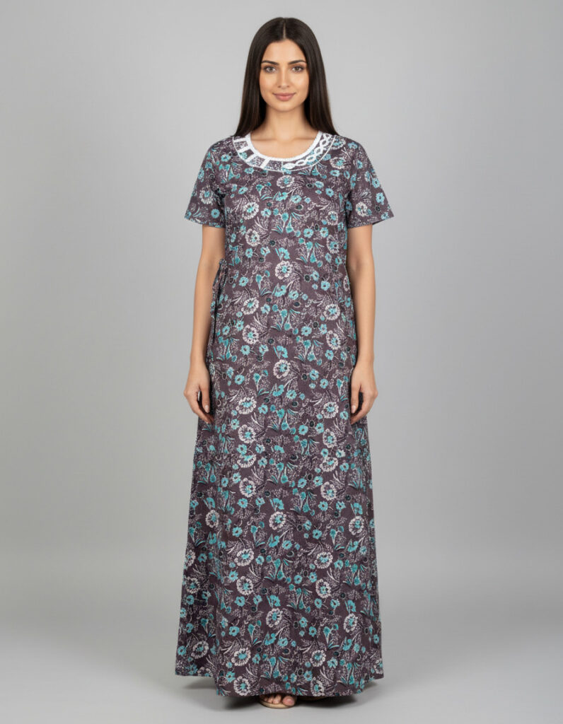 Mouve with Sky Lace A Line Cut Nighty (Code:N420M32)