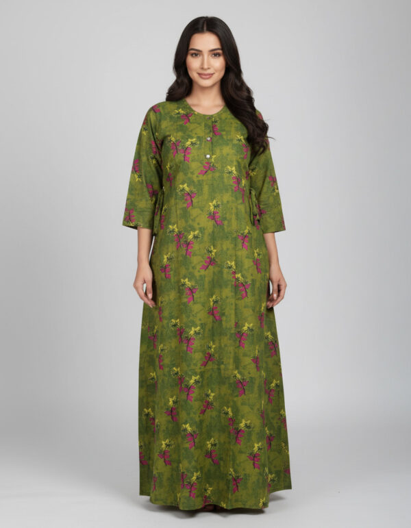 Olive Green A Line Cut Nighty (Code:N375M7)