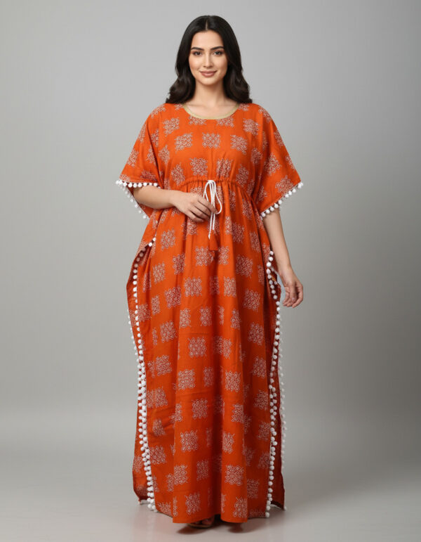 Orange Pompom Kaftan (Code:N460M89)