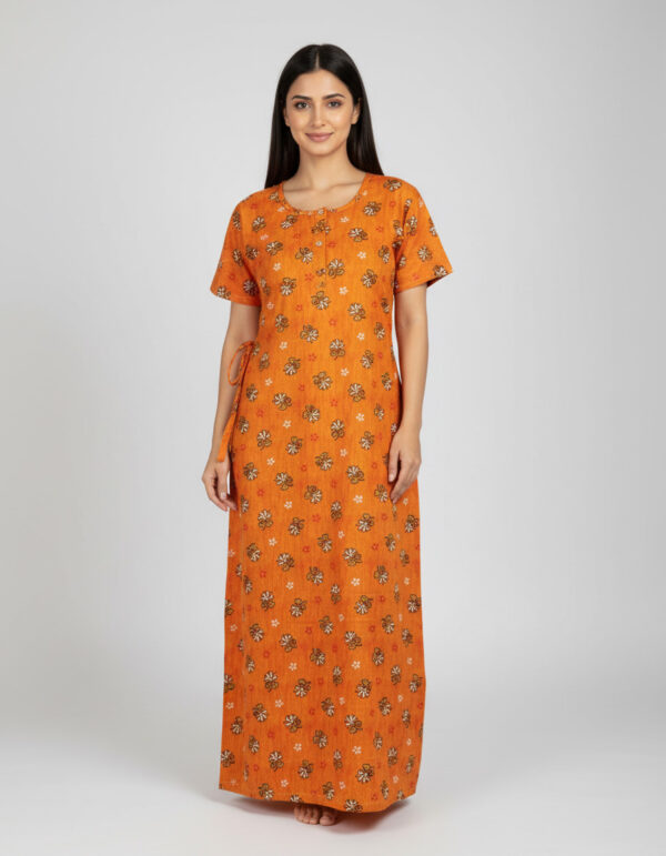 Orange Floral A Line Cut Nighty (Code:N375M8)