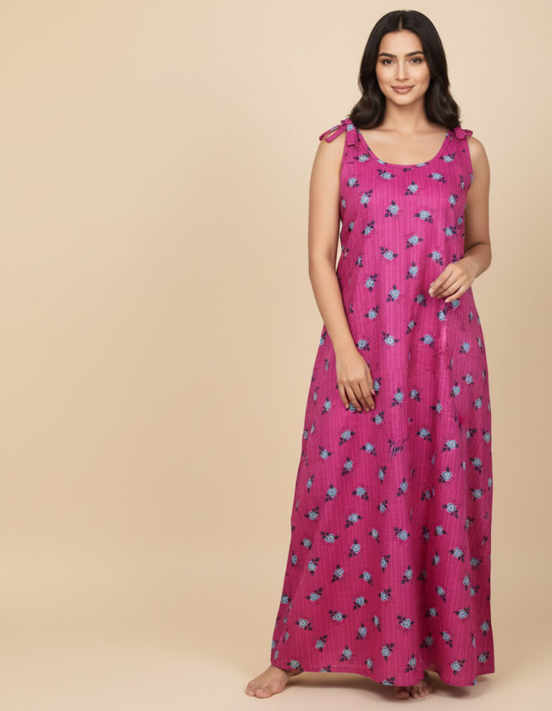 Pink Kuchi Sleeveless A Line Cut Nighty (Code:N315M62)