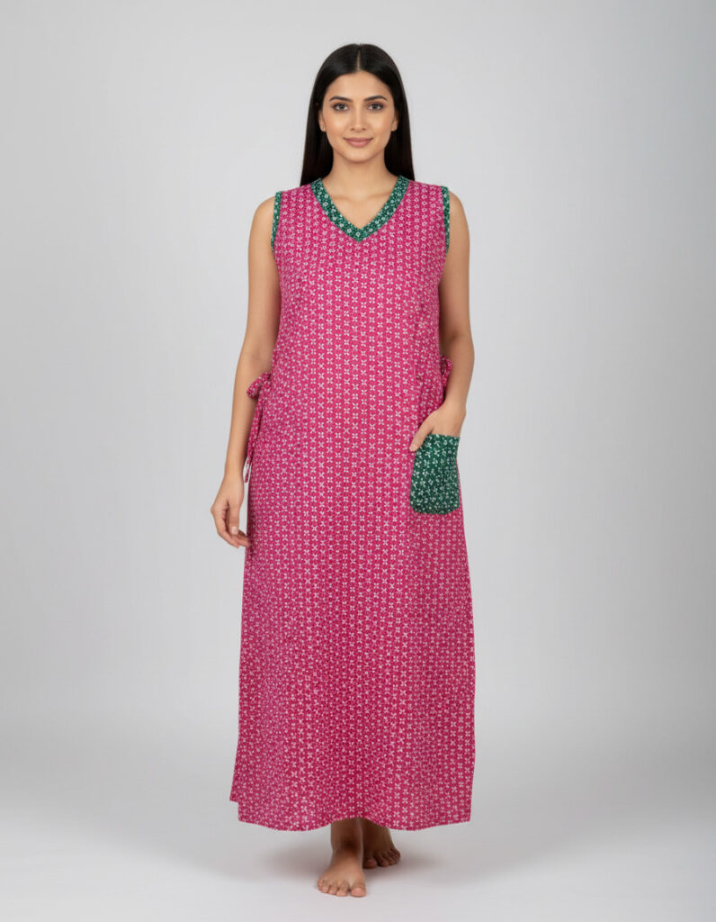 Pink Sleeveless A Line Cut Nighty (Code:N315M60)