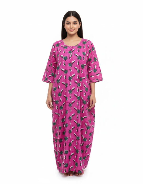 Pink with Green A Line Cut Nighty (Code:N375M19)
