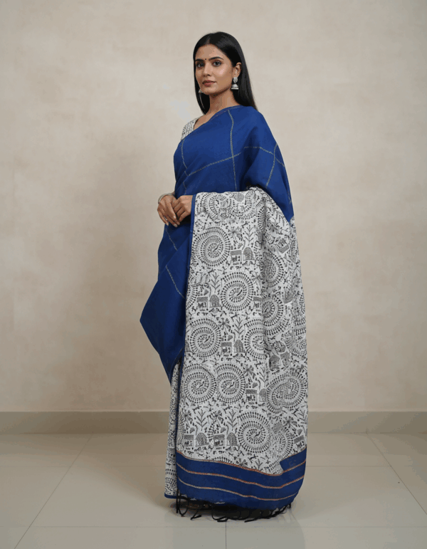 Warli Kesh Saree White with Blue Color (Code:S1250N68)
