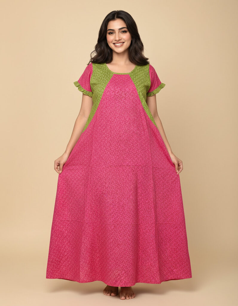 Rani Square Neck Rashmoni A Line Cut Nighty (Code:N375M54)