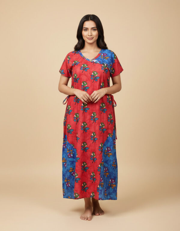 Red V Neck Frill A Line Cut Nighty (Code:N375M2)