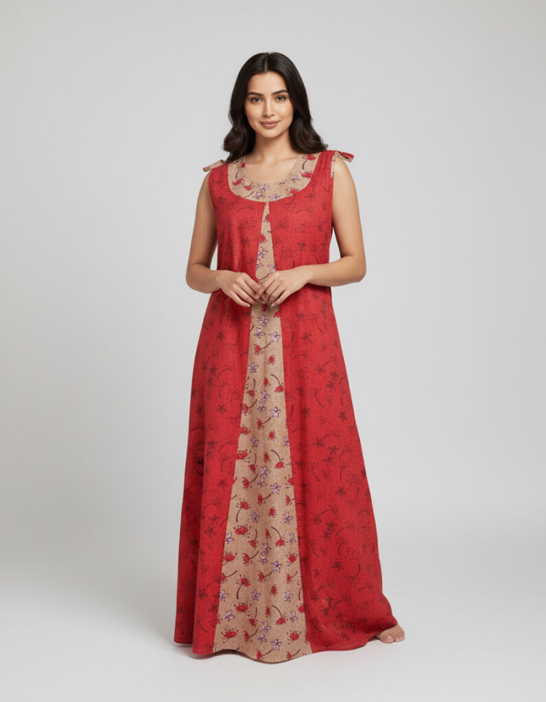 Red Jacket  Sleeveless A Line Cut Nighty (Code:N399M63)