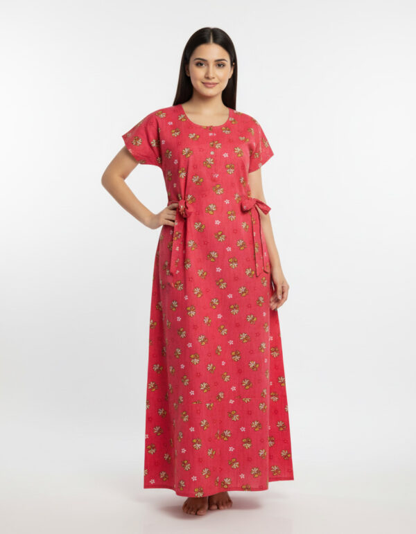 Red Floral A Line Cut Nighty (Code:N375M9)